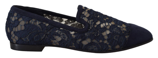 Mocassini slip-on in pizzo floreale blu. Scarpe basse