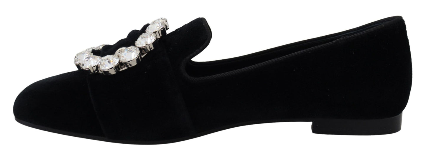 Dolce &amp; Gabbana Schicke Loafer aus Samt mit Kristallverzierung