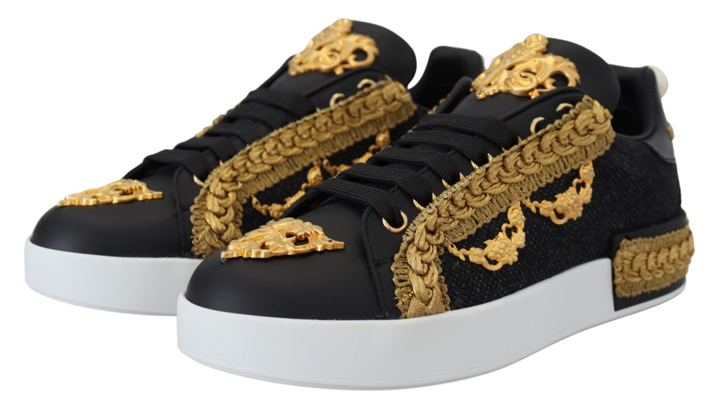 Dolce &amp; Gabbana – Elegante Portofino-Sneaker aus schwarzem Leder