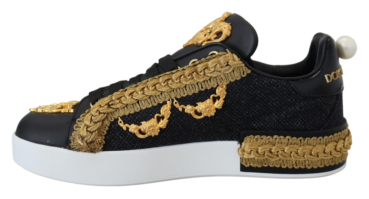 Dolce &amp; Gabbana – Elegante Portofino-Sneaker aus schwarzem Leder