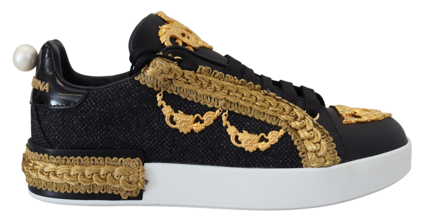 Dolce &amp; Gabbana – Elegante Portofino-Sneaker aus schwarzem Leder