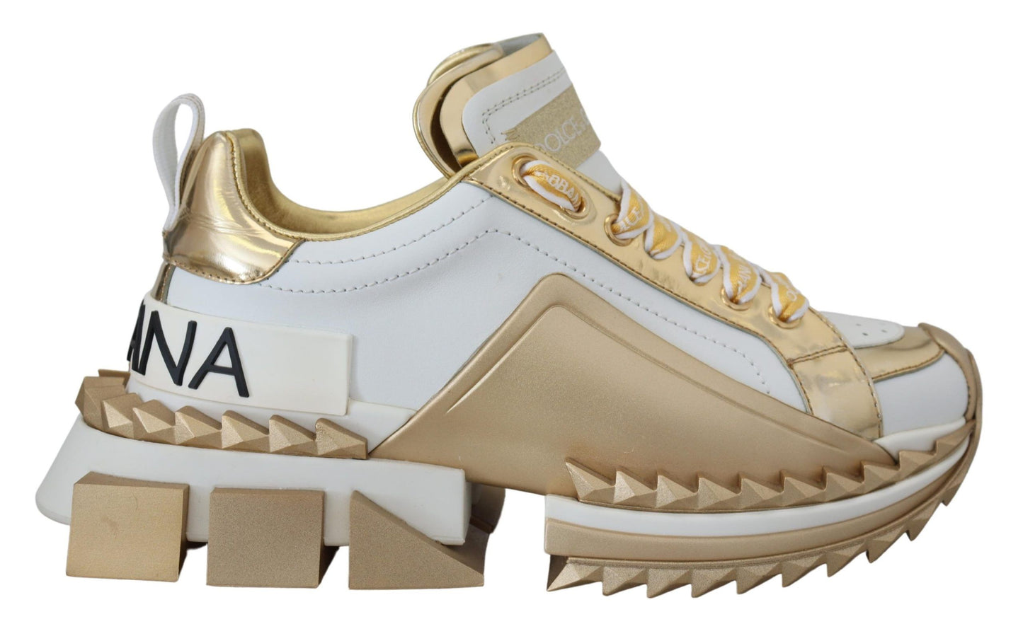 Dolce &amp; Gabbana Elegante Sneakers aus weißem und goldenem Leder