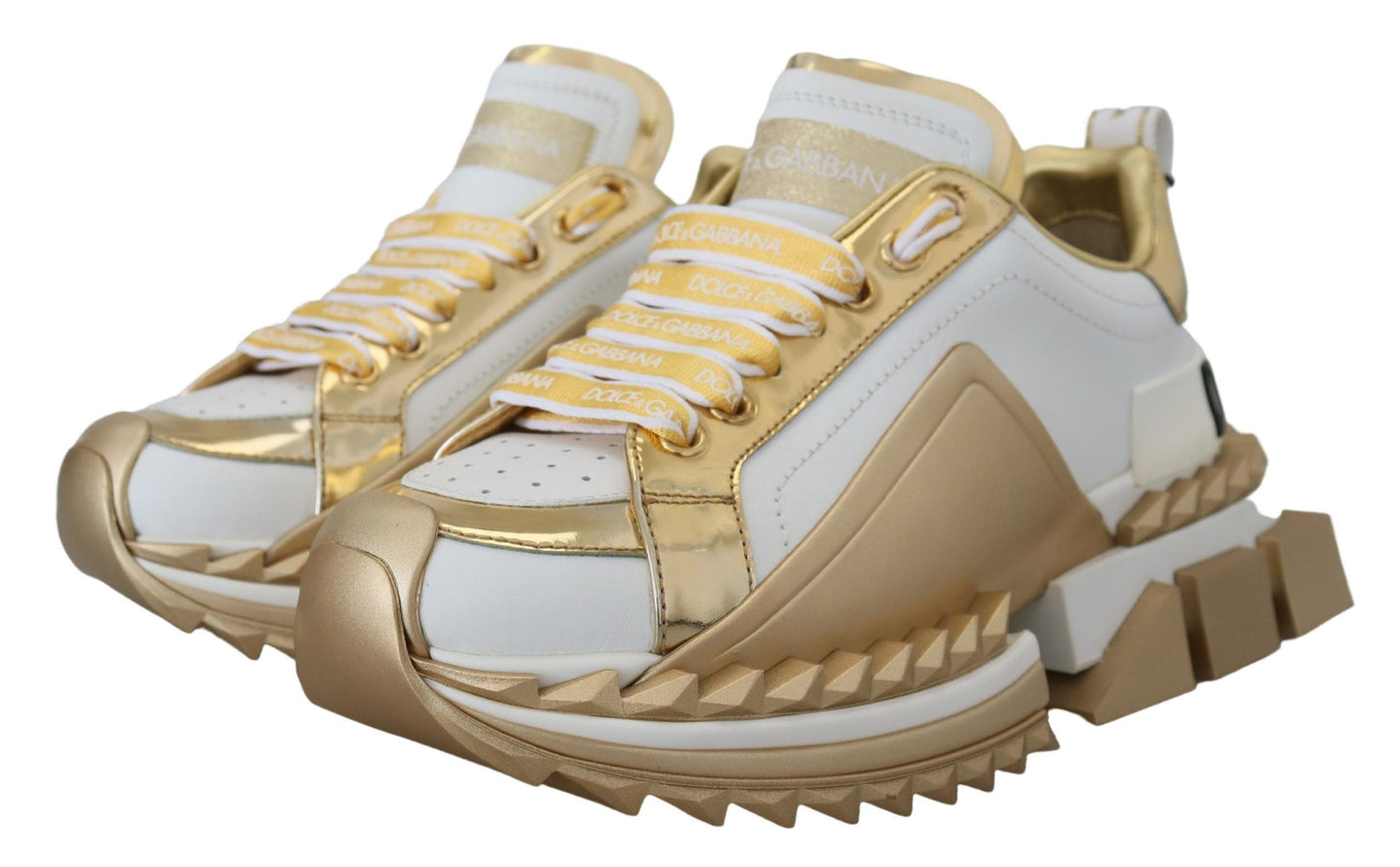 Dolce &amp; Gabbana Elegante Sneakers aus weißem und goldenem Leder