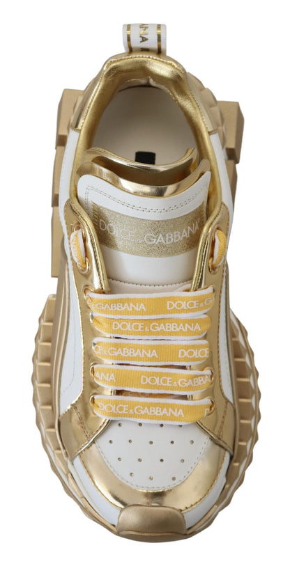 Dolce &amp; Gabbana Elegante Sneakers aus weißem und goldenem Leder