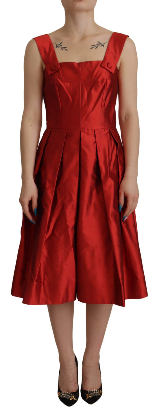 Rotes A-Linien-Plisseekleid aus Satin und Seide