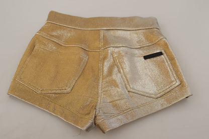 Glitzernde Hot-Shorts aus goldfarbener Baumwollmischung