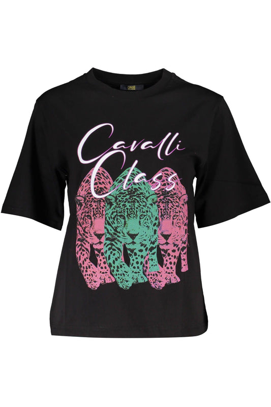 Cavalli Class Schwarzes Baumwoll-T-Shirt für Damen