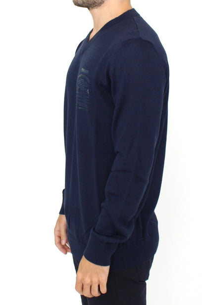 Maglione pullover con scollo a V in misto lana blu