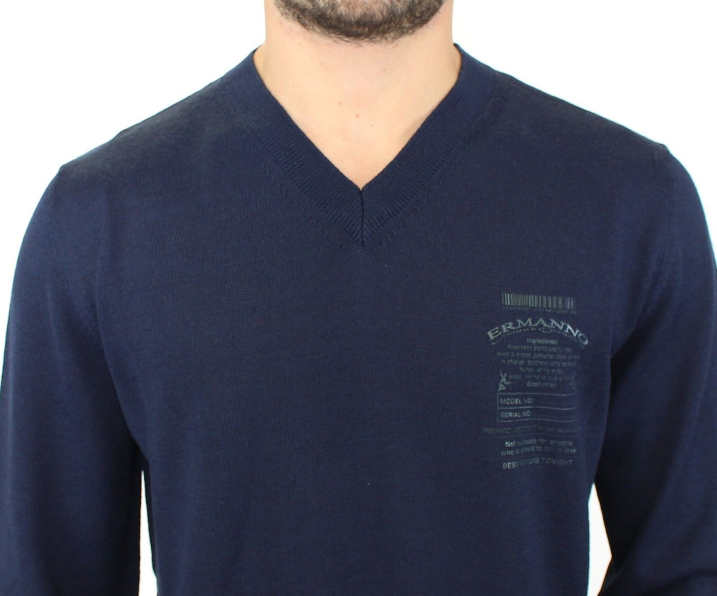 Blauer Pullover aus Wollmischung mit V-Ausschnitt