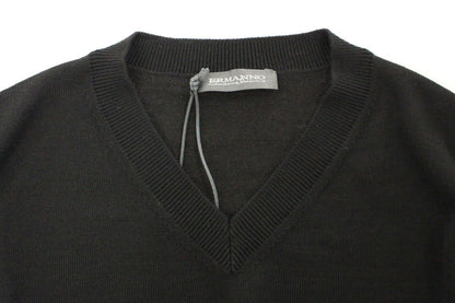 Schwarzer Pullover aus Wollmischung mit V-Ausschnitt