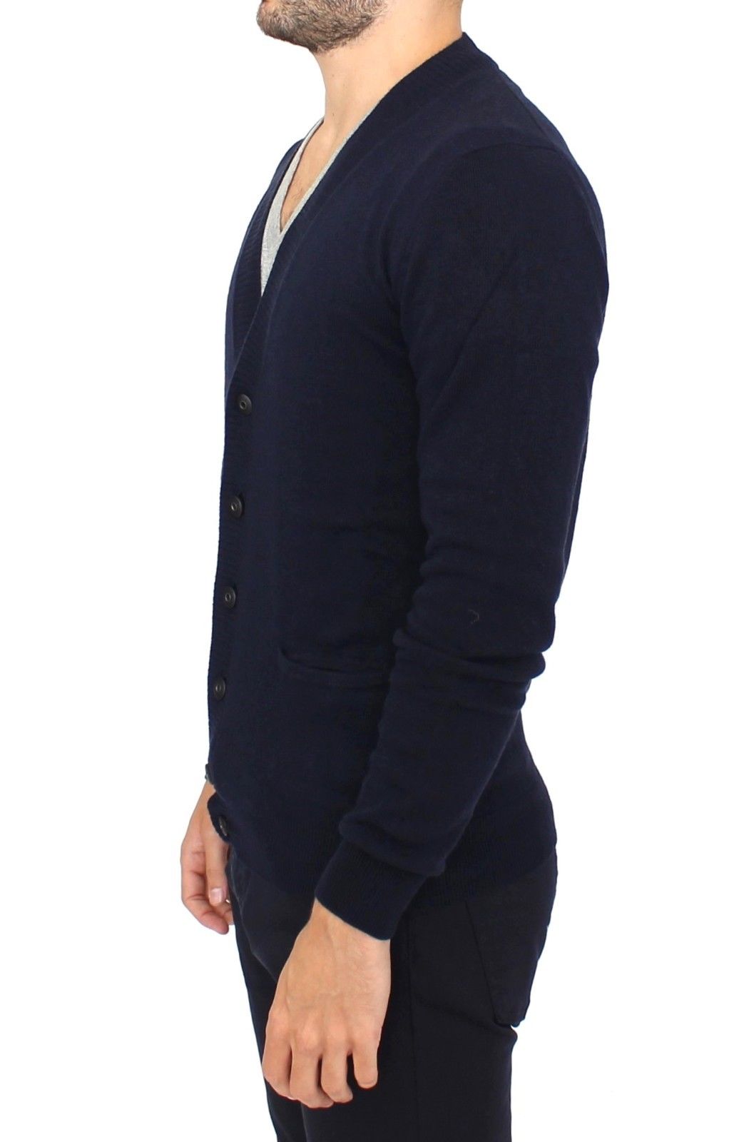 Maglione pullover cardigan in lana e cashmere blu