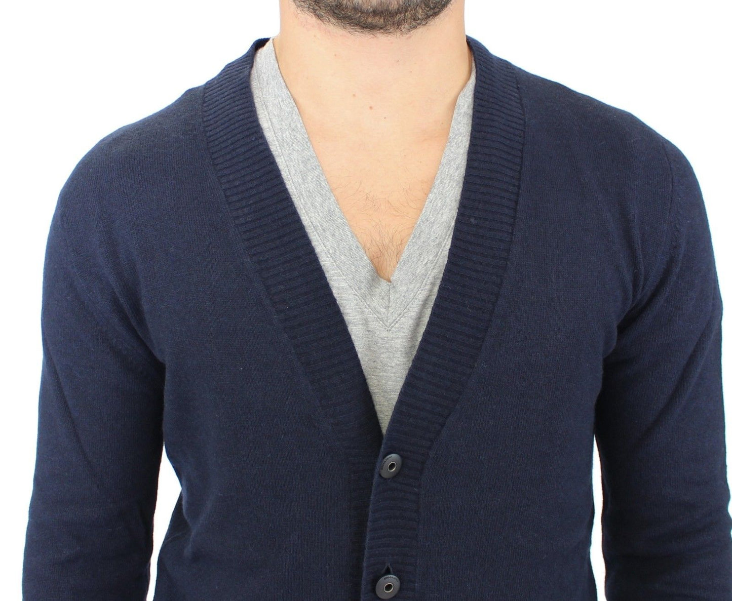 Blauer Wollkaschmir-Cardigan-Pullover