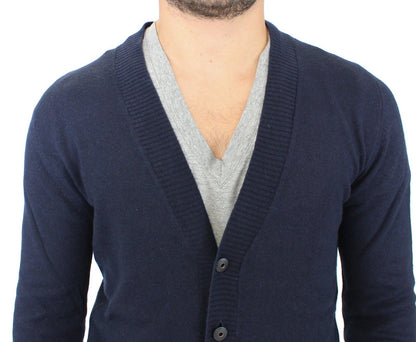 Maglione pullover cardigan in lana e cashmere blu