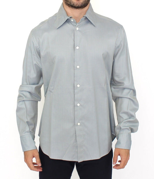 Top camicia casual a maniche lunghe in cotone grigio