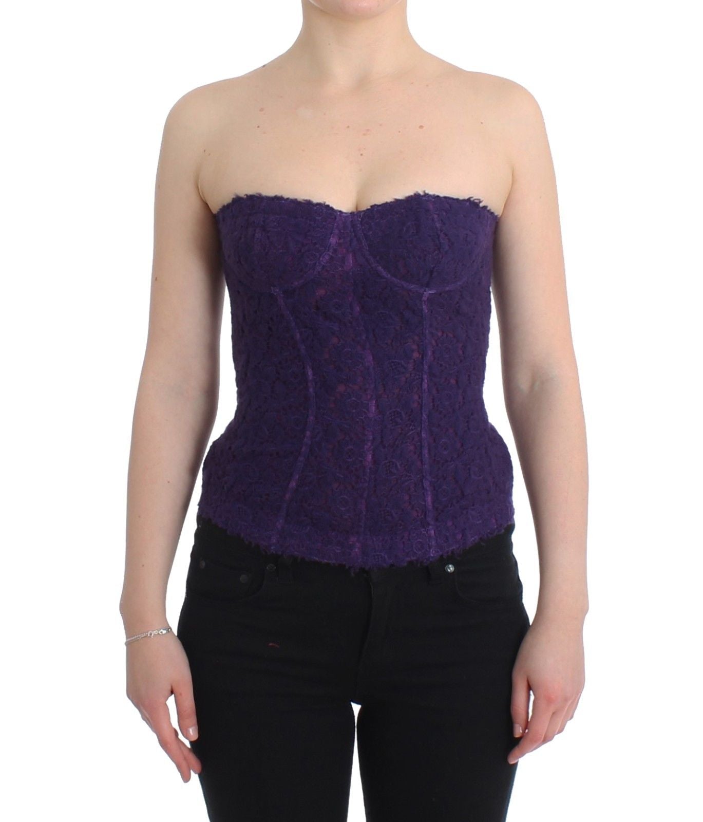 Lingerie viola corsetto bustier top in pizzo floreale