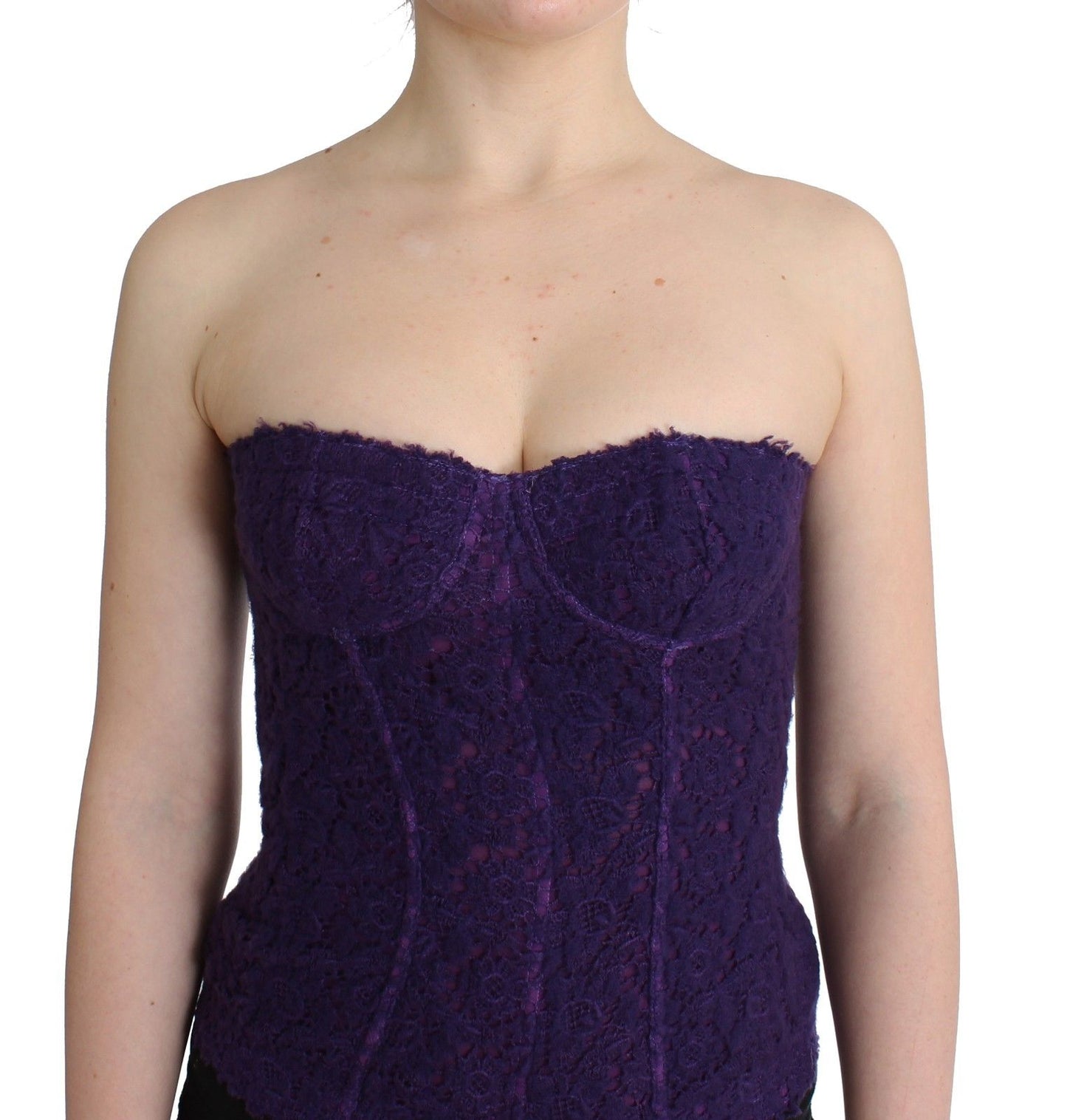 Lingerie viola corsetto bustier top in pizzo floreale