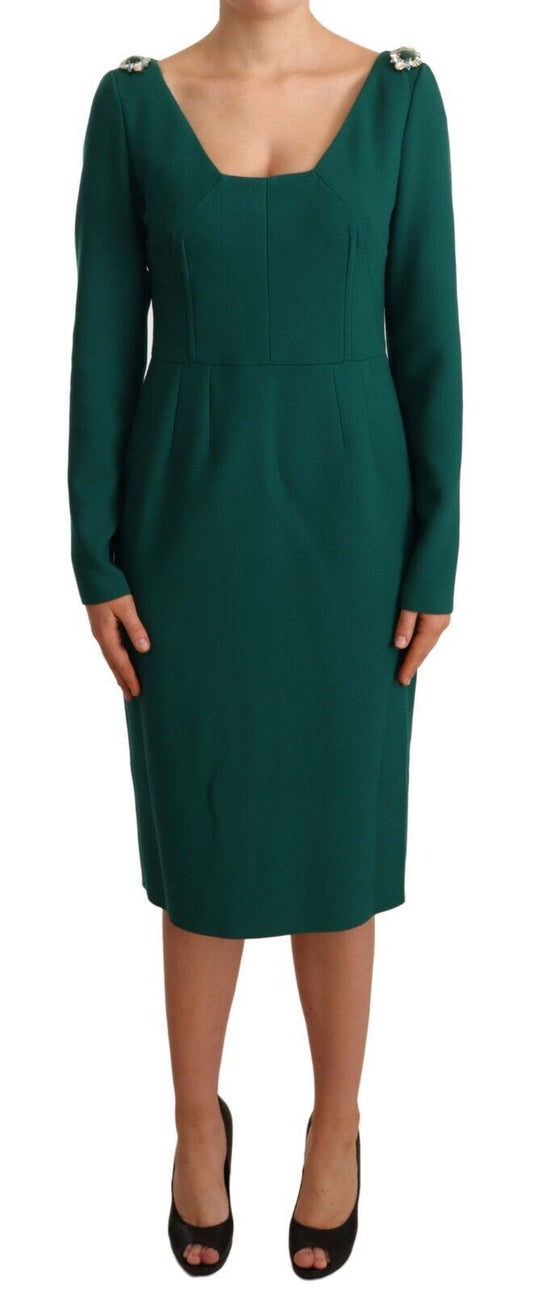 Robe midi verte en crêpe stretch avec cristaux