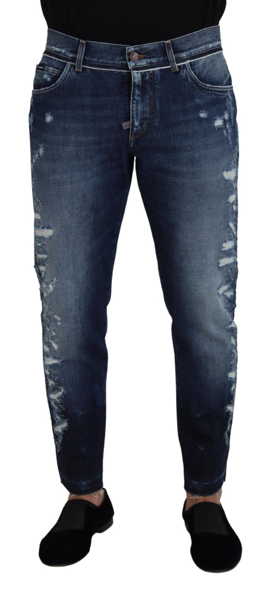 Pantaloni jeans regolari in denim di cotone lavato blu