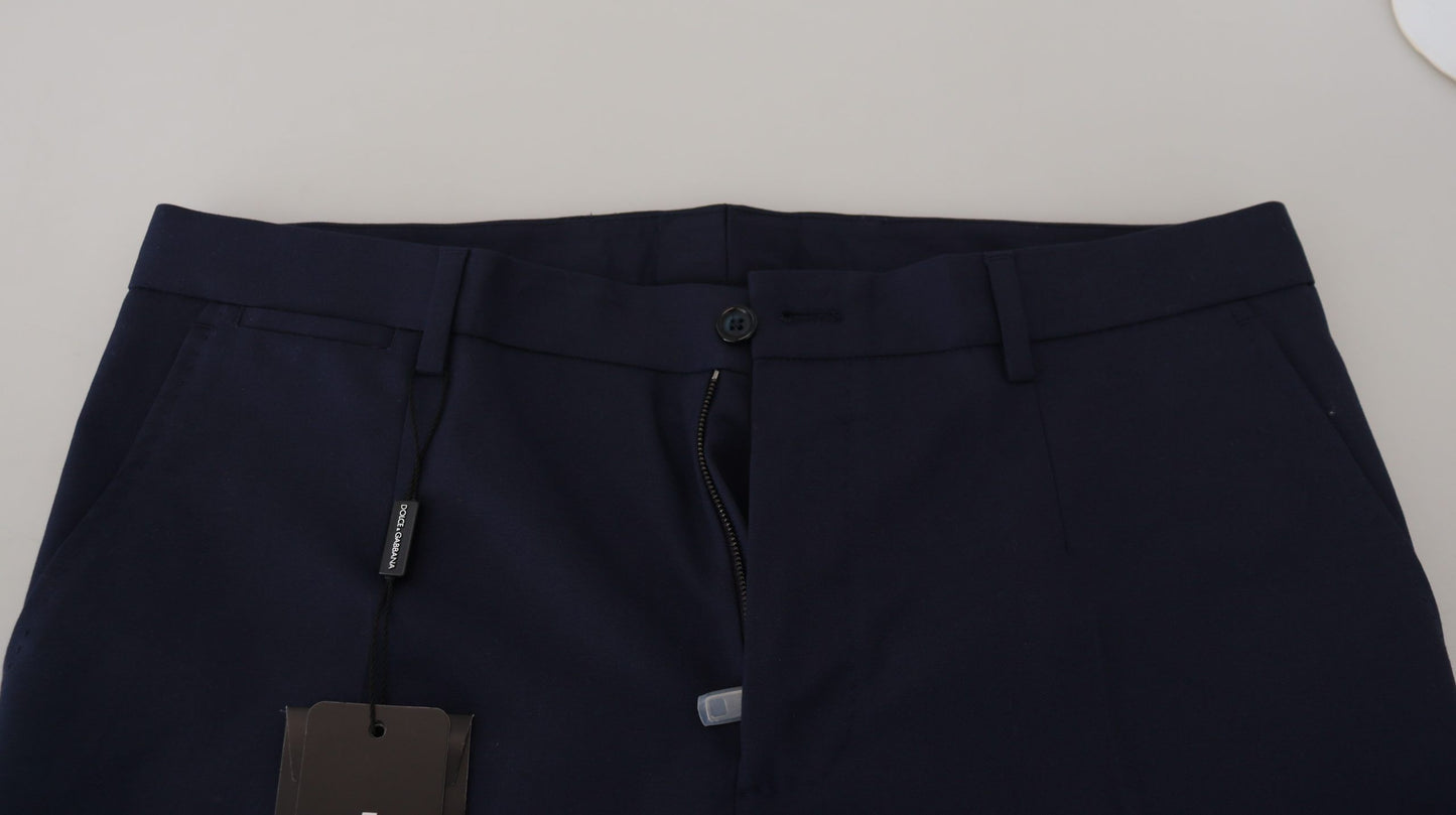 Pantaloni slim in cotone e lino blu Pantaloni chino