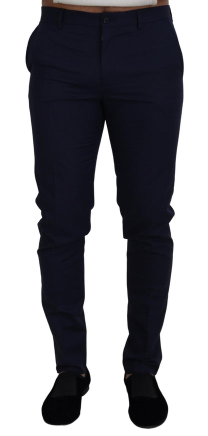 Blaue Slim-Hose aus Leinen und Baumwolle, Chino-Hose