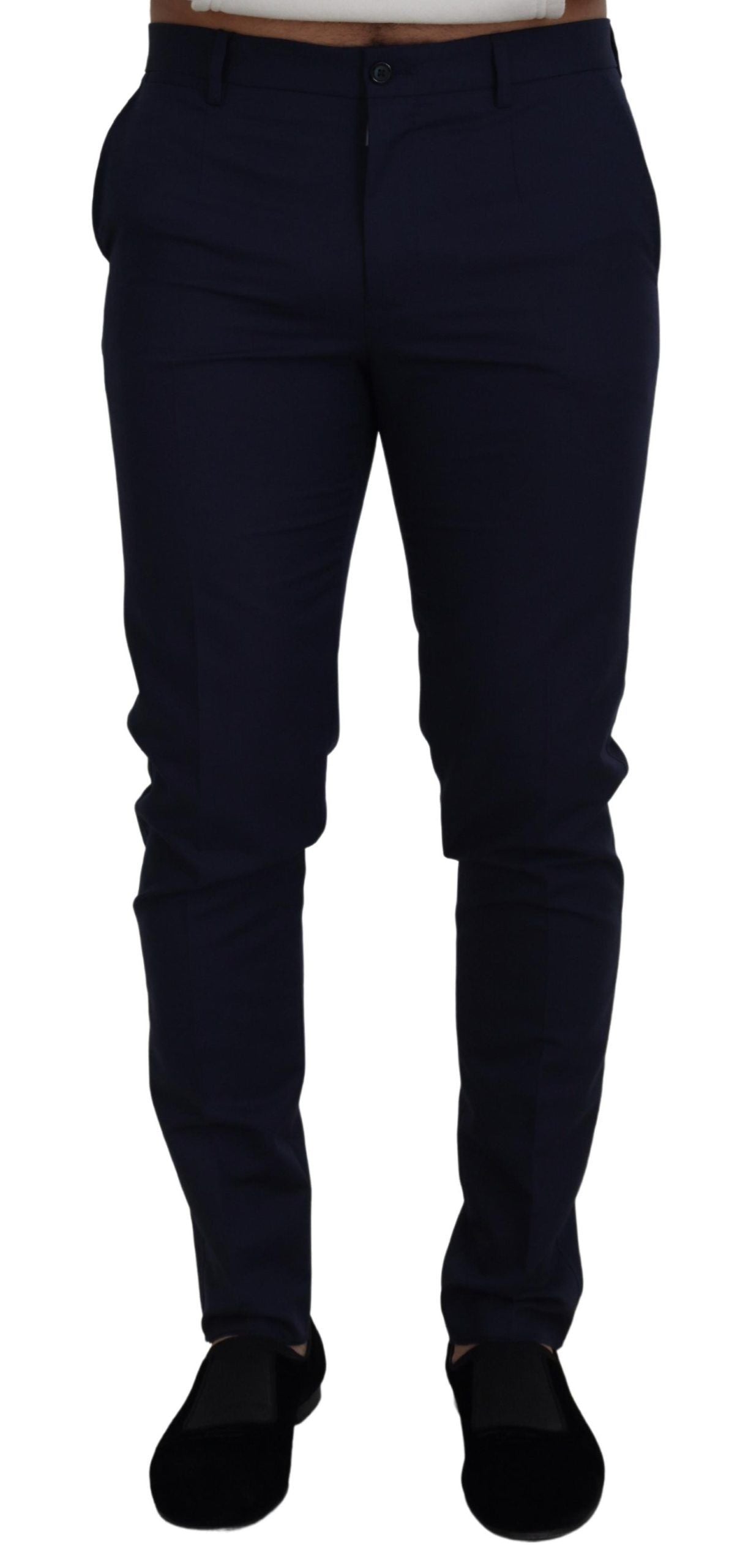 Pantaloni slim in cotone e lino blu Pantaloni chino