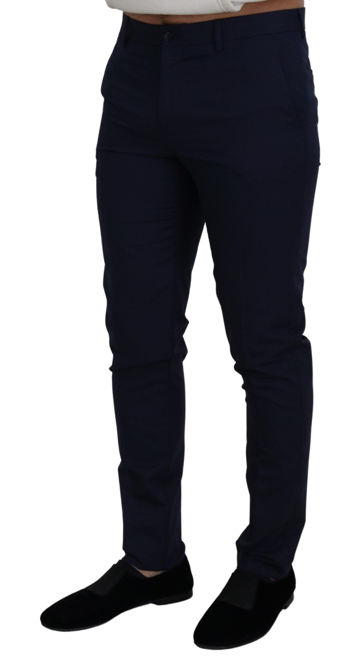 Blaue Slim-Hose aus Leinen und Baumwolle, Chino-Hose