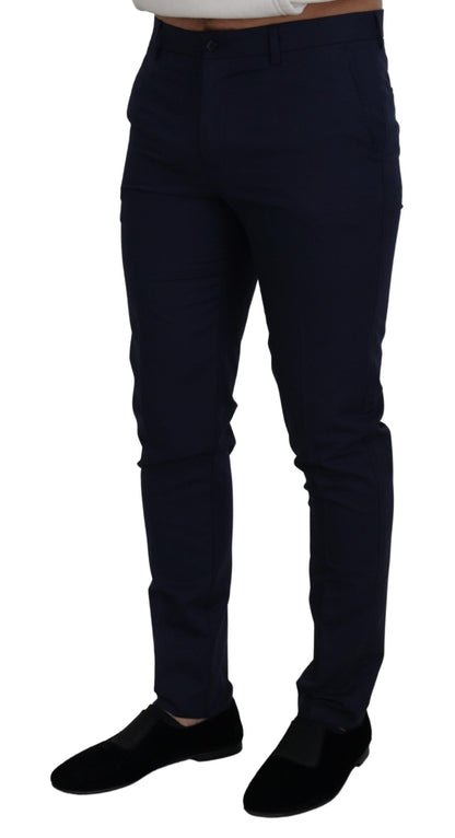 Pantaloni slim in cotone e lino blu Pantaloni chino