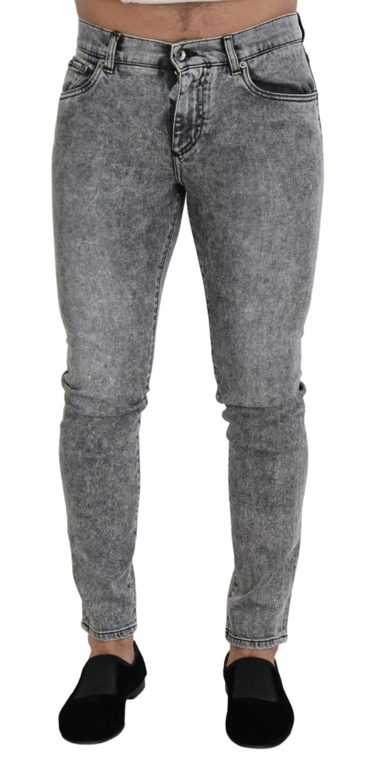 Jeans slim fit in denim di cotone stretch lavaggio grigio