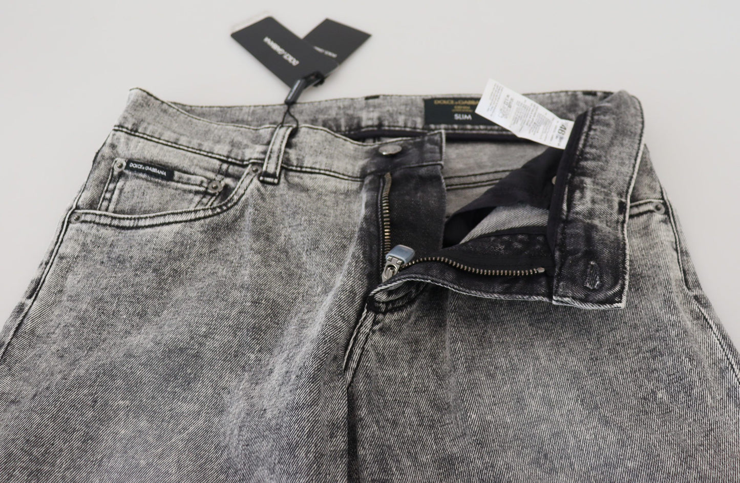 Graue Slim-Fit-Jeans aus Stretch-Baumwolldenim in Waschung