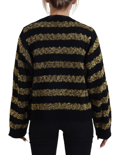 Dolce &amp; Gabbana Eleganter Pullover mit schwarzem und goldenem Kristall