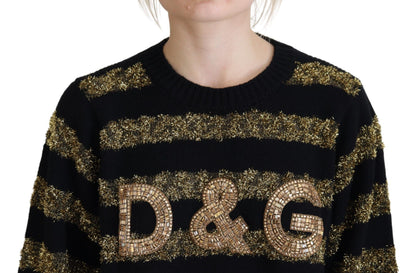 Dolce &amp; Gabbana Eleganter Pullover mit schwarzem und goldenem Kristall