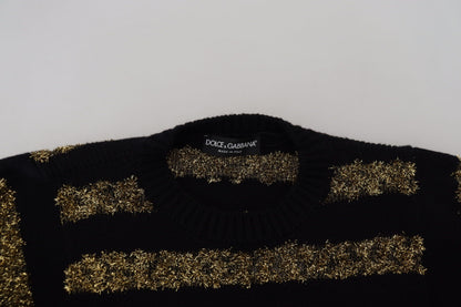 Dolce &amp; Gabbana Eleganter Pullover mit schwarzem und goldenem Kristall