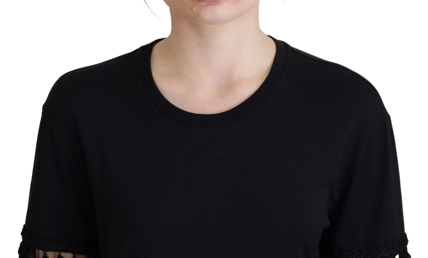 Schwarze T-Shirt-Bluse, Baumwollbluse mit Quasten