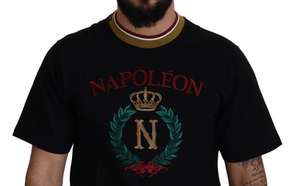 T-shirt girocollo ricamata in cotone nero