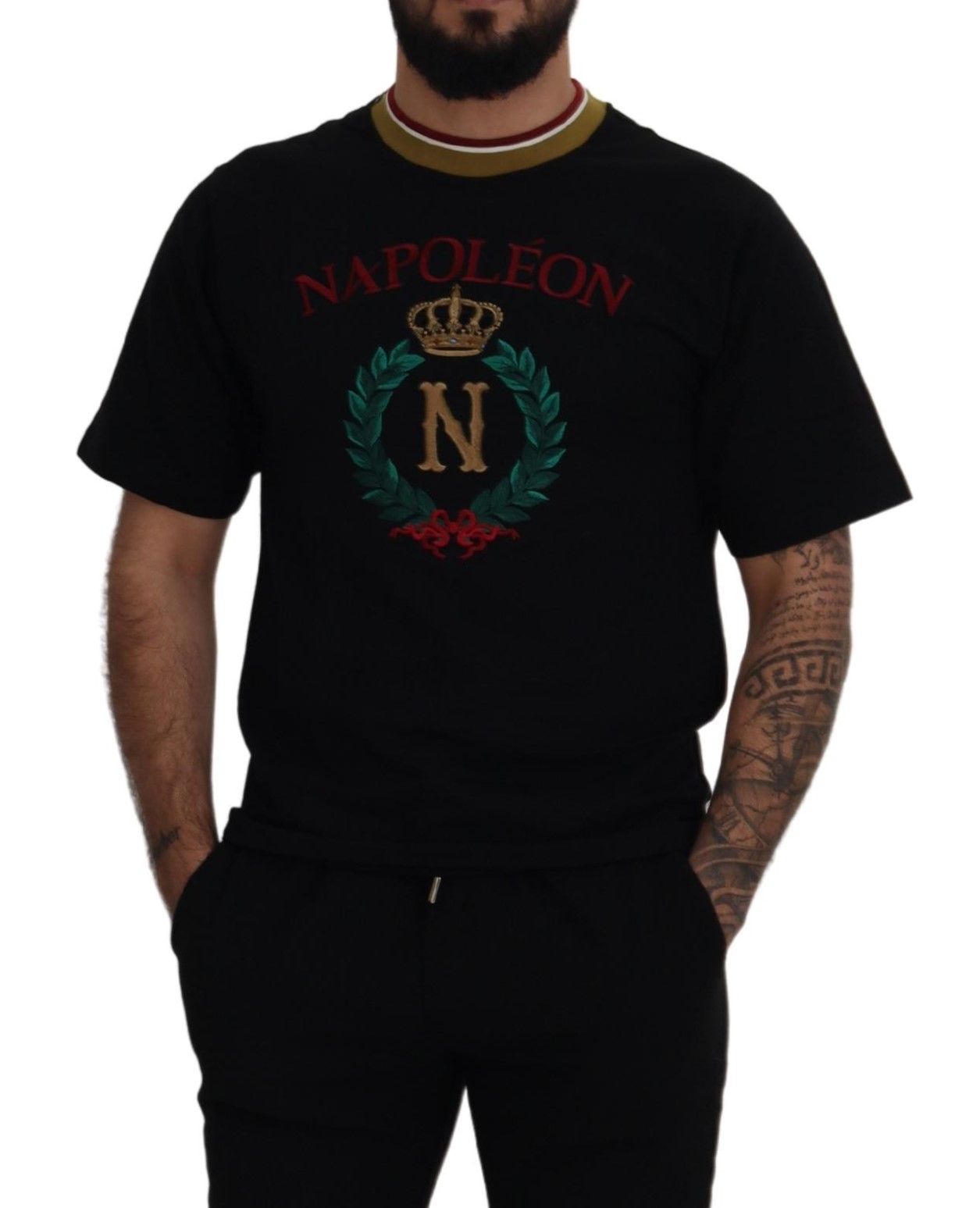 T-shirt girocollo ricamata in cotone nero