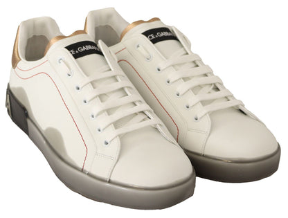 Weißgoldene Leder-Low-Top-Sneaker-Freizeitschuhe