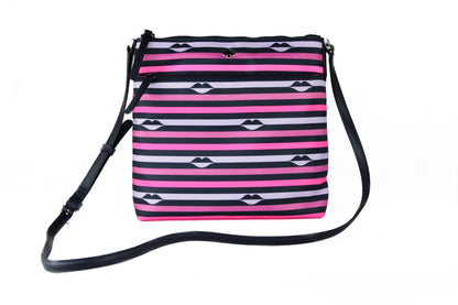 Borsa a tracolla multipla Jae in pelle di nylon piatta a righe rosa