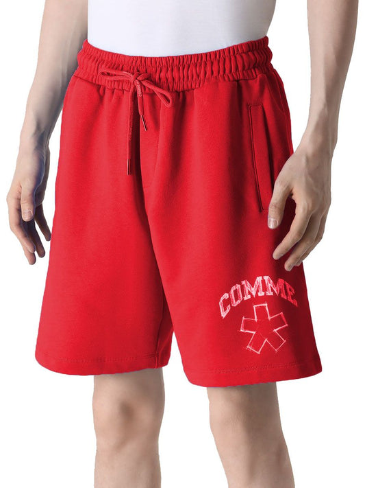 Comme Des Fuckdown Chic Red Cotton Bermuda Shorts with Logo Print