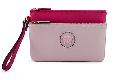 Borsa a pochette in pelle di vitello rosa