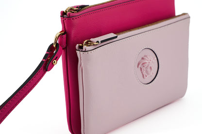 Borsa a pochette in pelle di vitello rosa