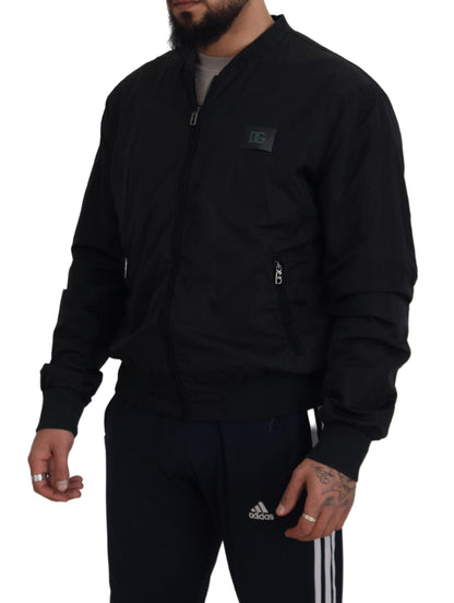 Giacca bomber con cerniera con logo in nylon nero