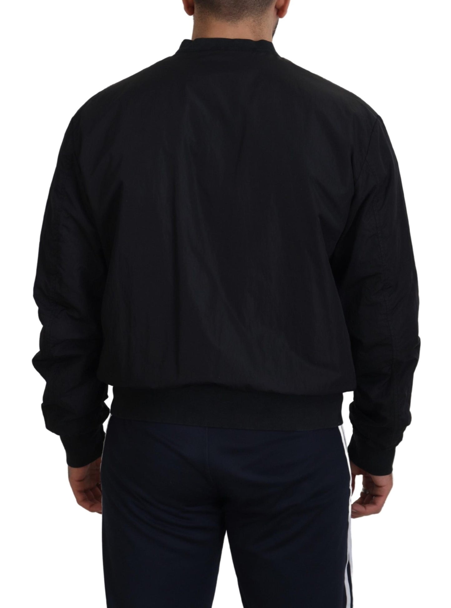 Giacca bomber con cerniera con logo in nylon nero