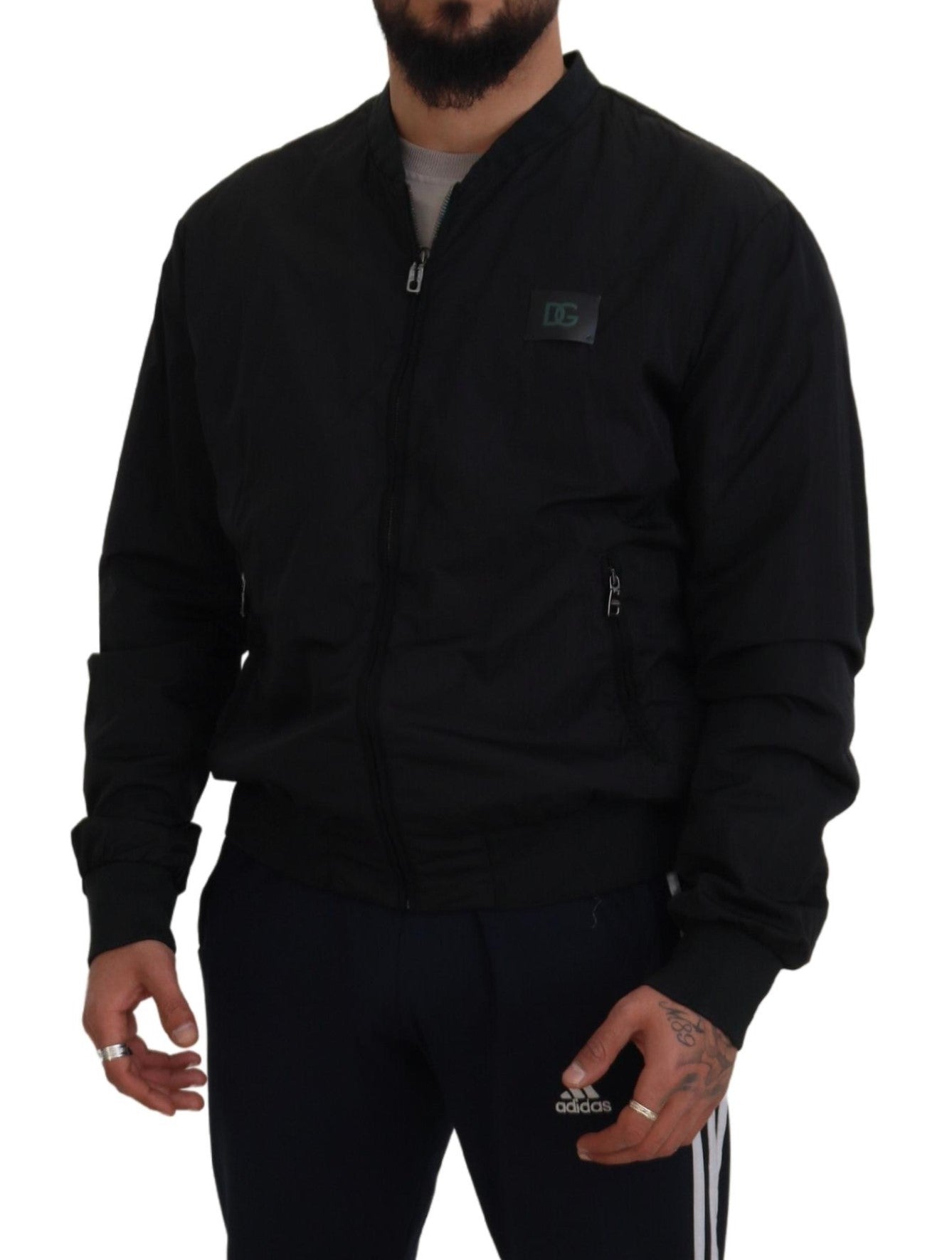 Giacca bomber con cerniera con logo in nylon nero