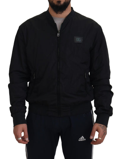 Giacca bomber con cerniera con logo in nylon nero