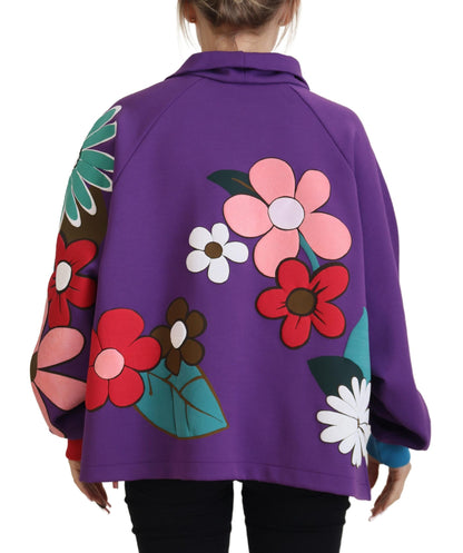 Maglione in cotone pullover con stampa floreale viola