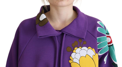 Maglione in cotone pullover con stampa floreale viola