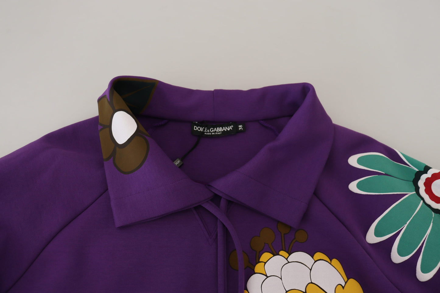 Maglione in cotone pullover con stampa floreale viola