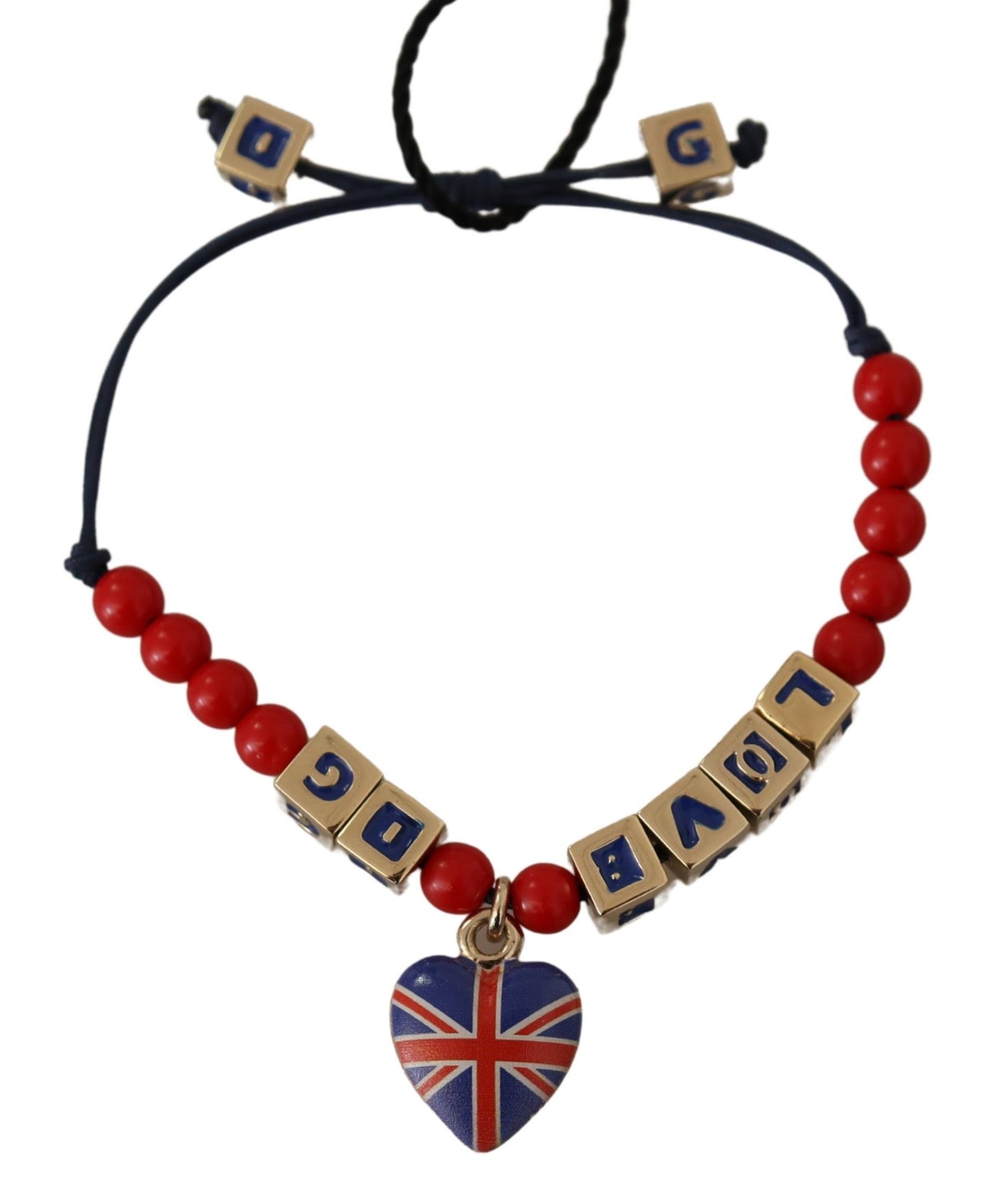 Bracciale con marchio bandiera DG LOVES LONDON con perline rosse e blu