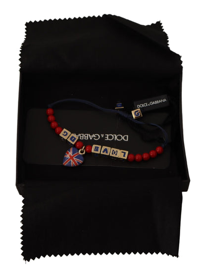 Bracciale con marchio bandiera DG LOVES LONDON con perline rosse e blu