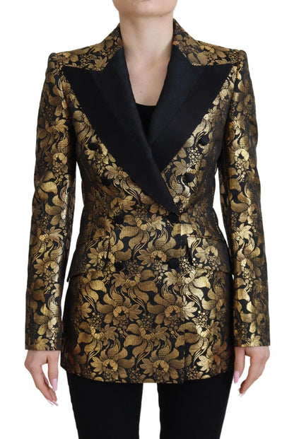 Dolce &amp; Gabbana Elegante schwarze und goldene Jacke mit Blumenmuster